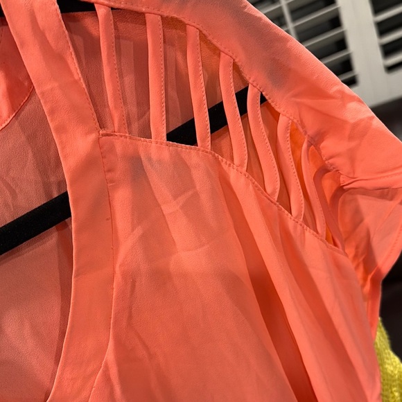 Lily White Neon Orange Pink Blouse - Picture 3 of 4